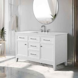 Tiosha 55" Single Bathroom Vanity In White With Engineered Stone Top
