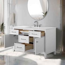 Tiosha 55" Single Bathroom Vanity In White With Engineered Stone Top