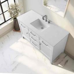 Tiosha 55" Single Bathroom Vanity In White With Engineered Stone Top