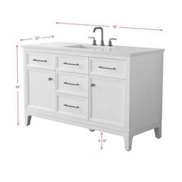 Tiosha 55" Single Bathroom Vanity In White With Engineered Stone Top