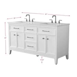 Tiosha 61" Double Bathroom Vanity In White With Engineered Stone Top