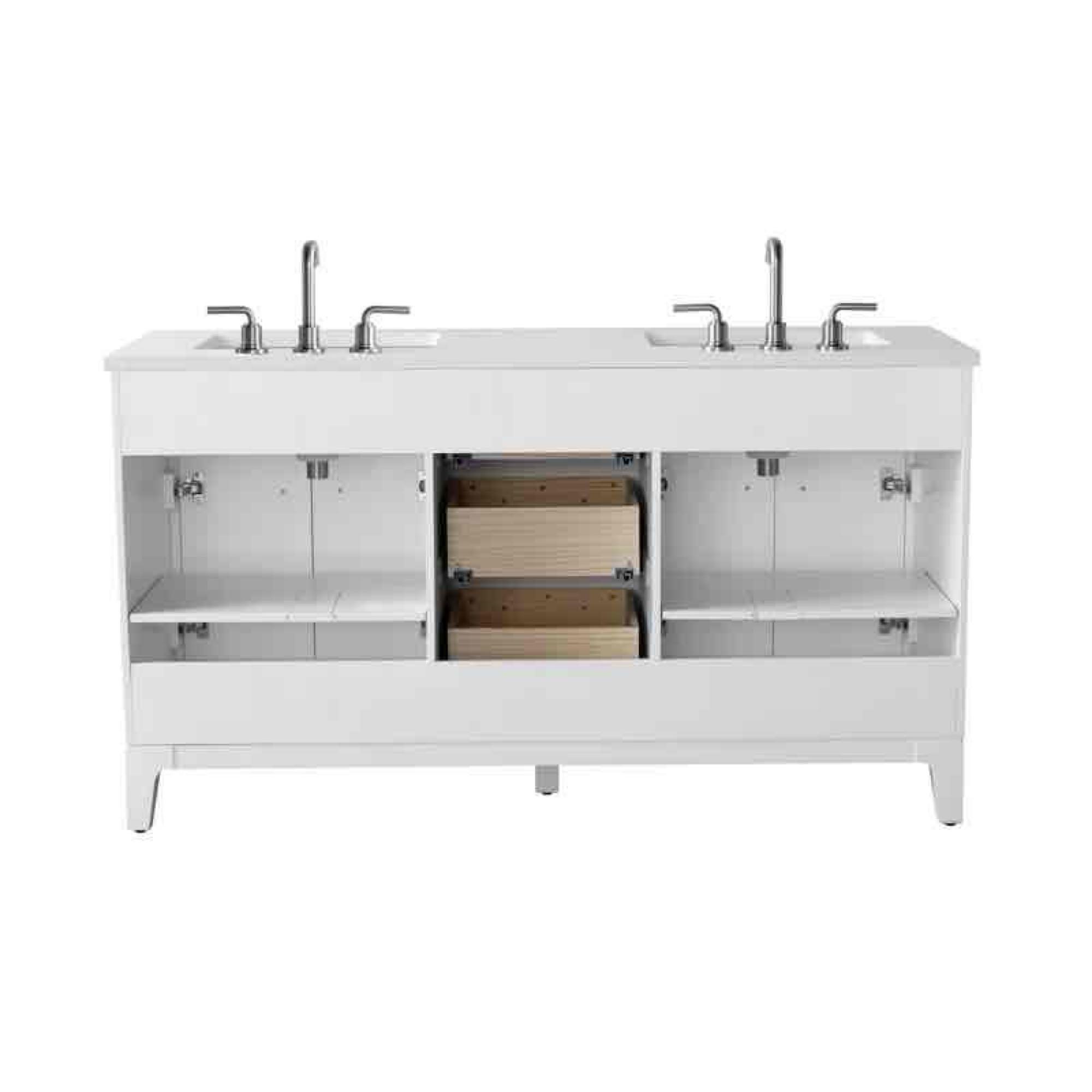 Tiosha 61" Double Bathroom Vanity In White With Engineered Stone Top