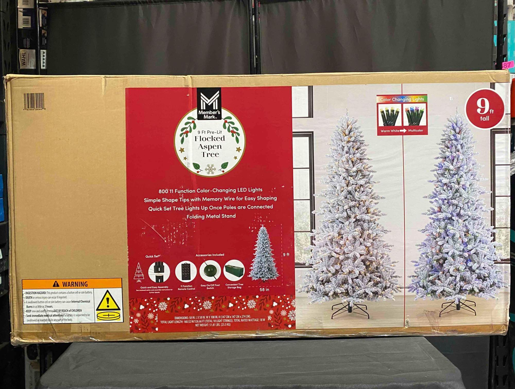9ft Pre-Lit Flocked Aspen Tree