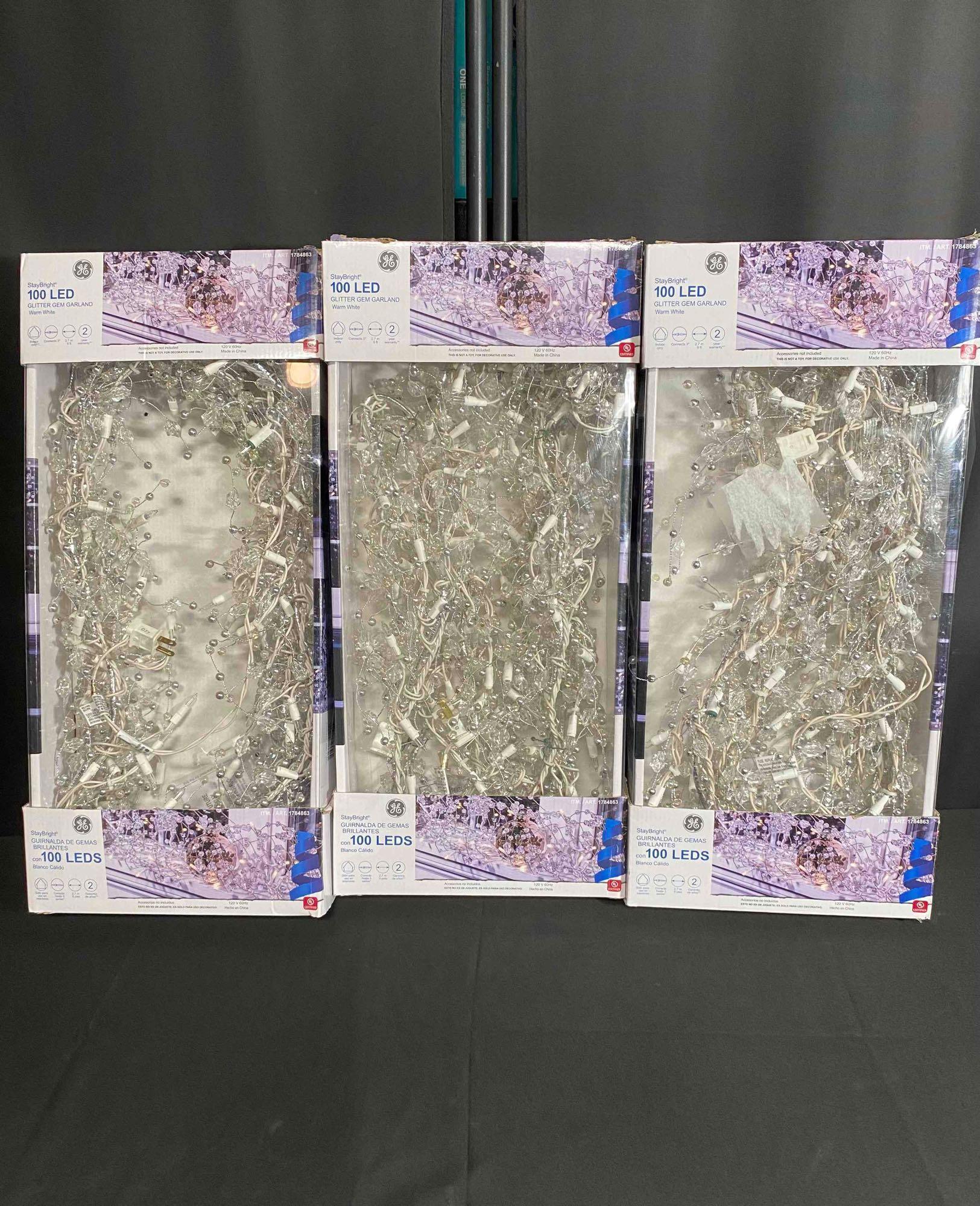 3 Sets of 100 LED Glitter Gem Garland