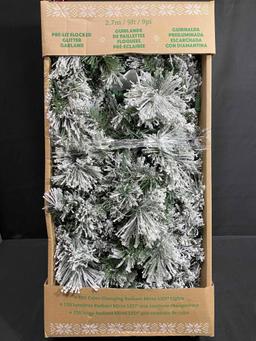 Pre-Lit Flocked Glitter Artificial Christmas Garland