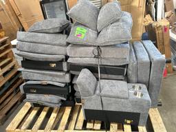 7pc Gray Cloth Modular Couch Sofa Sectional with Ottoman and cupholders