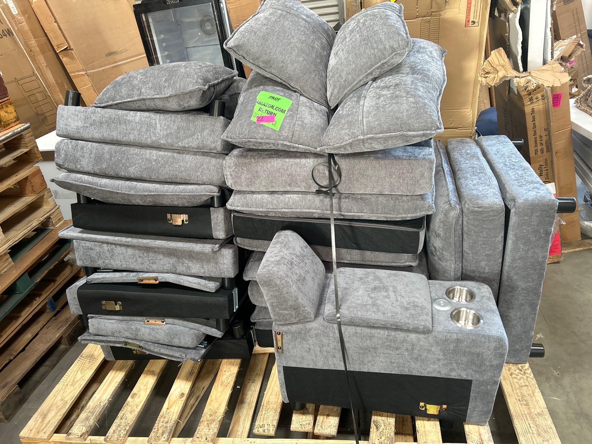 7pc Gray Cloth Modular Couch Sofa Sectional with Ottoman and cupholders