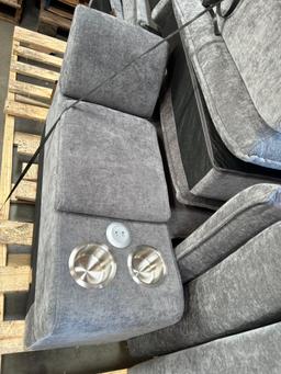 7pc Gray Cloth Modular Couch Sofa Sectional with Ottoman and cupholders