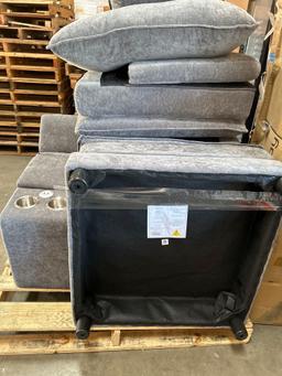 7pc Gray Cloth Modular Couch Sofa Sectional with Ottoman and cupholders