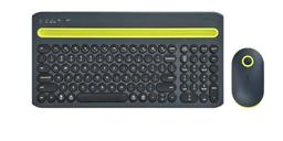 onn. Multi-Device Wireless Full-Size Keyboard and 3-Button Mouse Set, Gray & Yellow