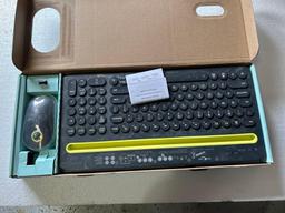 onn. Multi-Device Wireless Full-Size Keyboard and 3-Button Mouse Set, Gray & Yellow