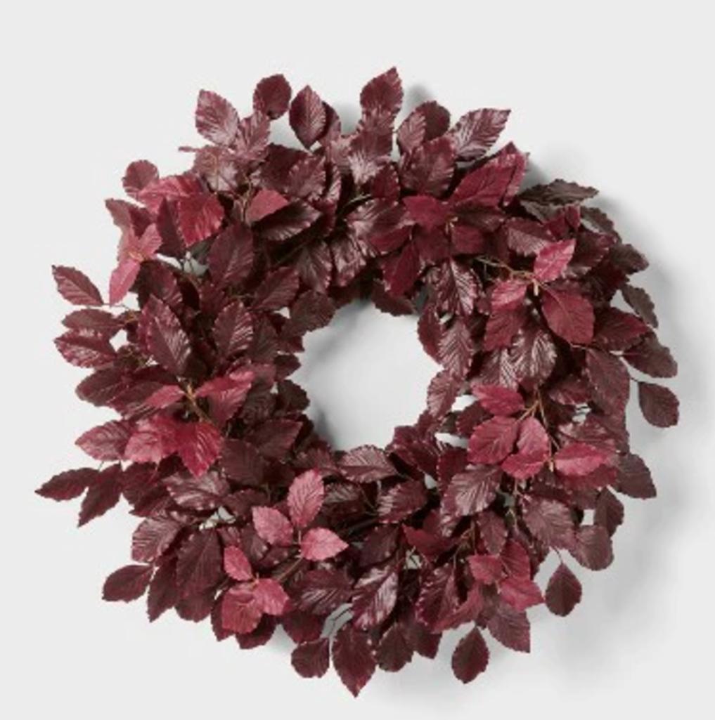 Artificial Leaf Wreath Arrangement Burgundy
