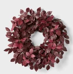Artificial Leaf Wreath Arrangement Burgundy