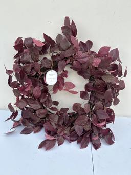 Artificial Leaf Wreath Arrangement Burgundy