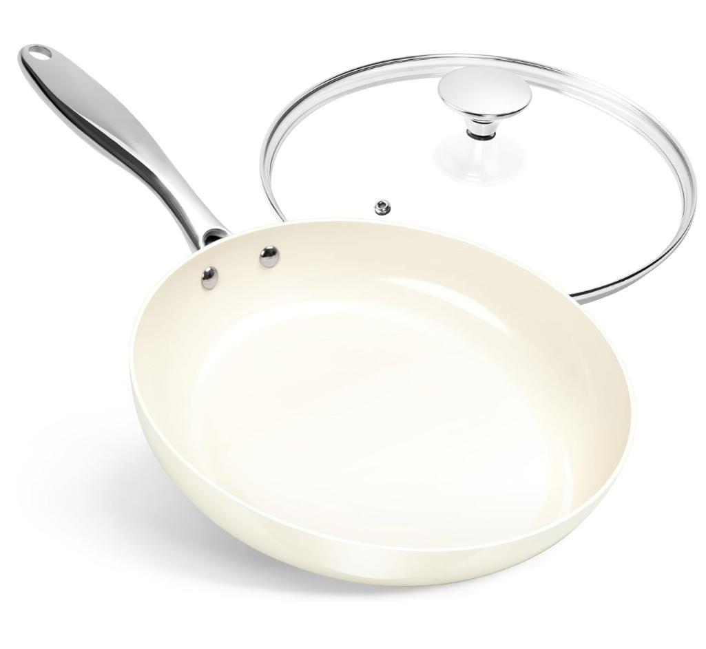 MICHELANGELO 10 Inch Frying Pan with Lid, Nonstick Fry Pan with Ceramic Coated