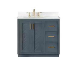 Altair Gazsi 36 in. W x 22 in. D x 34 in. H Bath Vanity in Charcoal Blue with Grain White Composite