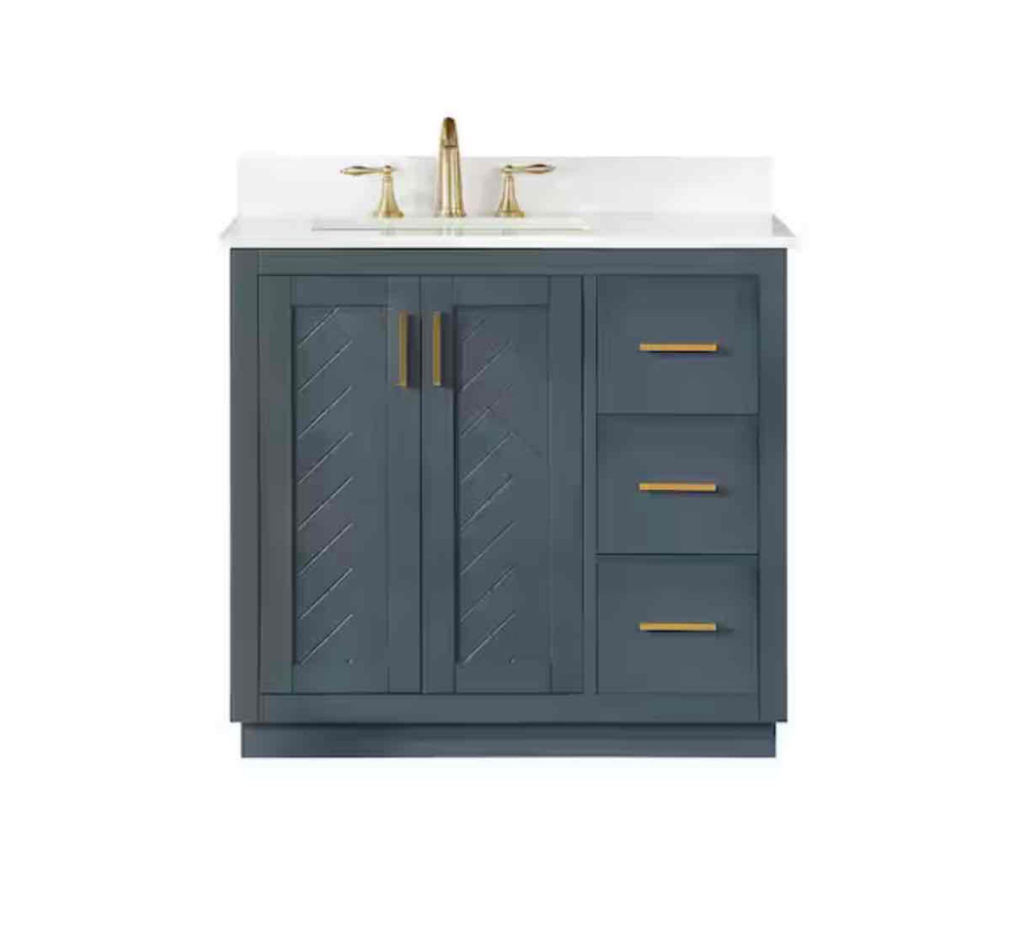 Altair Gazsi 36 in. W x 22 in. D x 34 in. H Bath Vanity in Charcoal Blue with Grain White Composite