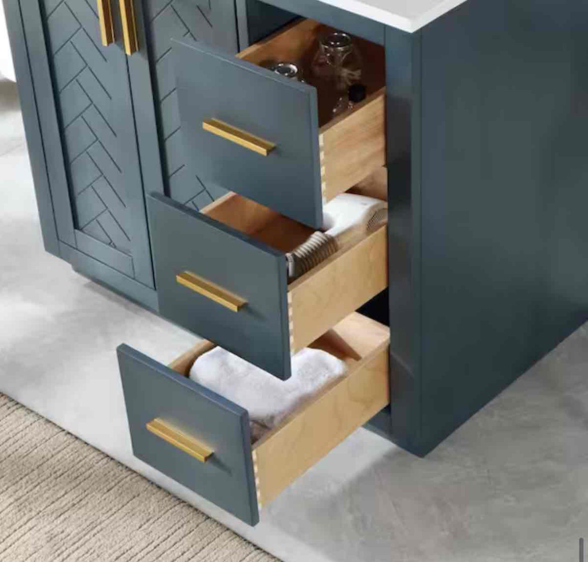 Altair Gazsi 36 in. W x 22 in. D x 34 in. H Bath Vanity in Charcoal Blue with Grain White Composite