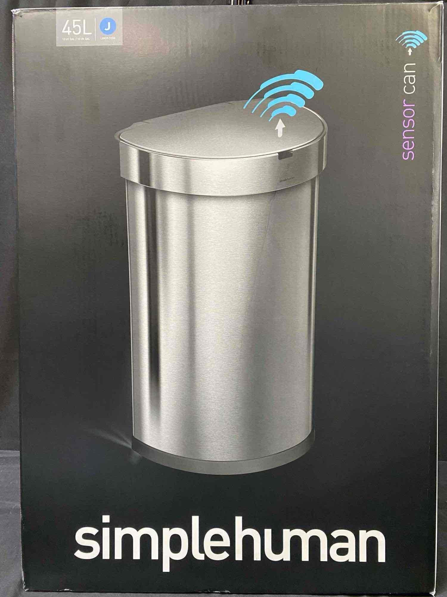 simplehuman Brushed Stainless Steel Semi-Round Motion Sensor Trash Can