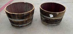 Qty 2 Real Wood Products Round 25.5-in W Extra Large Brown Wood Rustic Whiskey Barrel