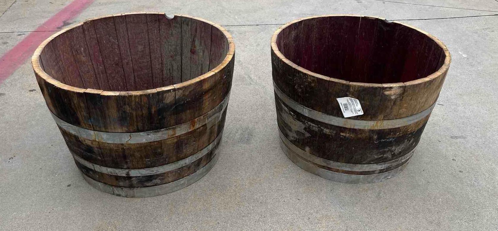 Qty 2 Real Wood Products Round 25.5-in W Extra Large Brown Wood Rustic Whiskey Barrel