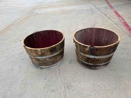 Qty 2 Real Wood Products Round 25.5-in W Extra Large Brown Wood Rustic Whiskey Barrel
