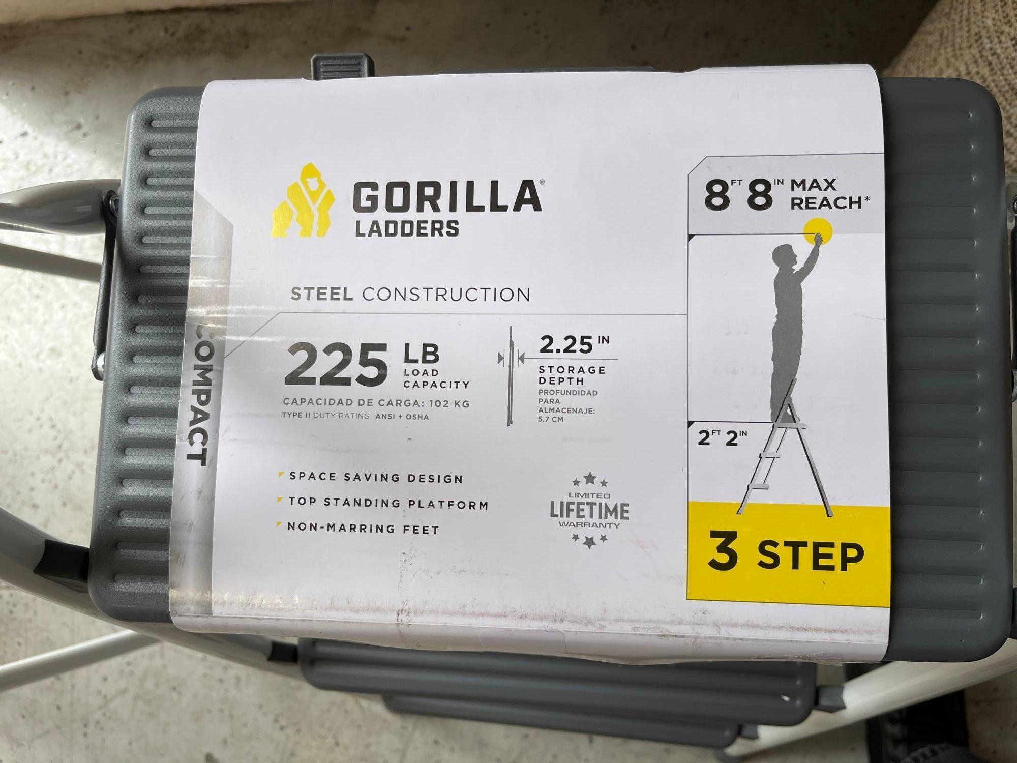 Qty 2 Gorilla Ladders 3-Step Compact Steel Step Stool with 225 lb. Load Capacity Type II Duty Rating