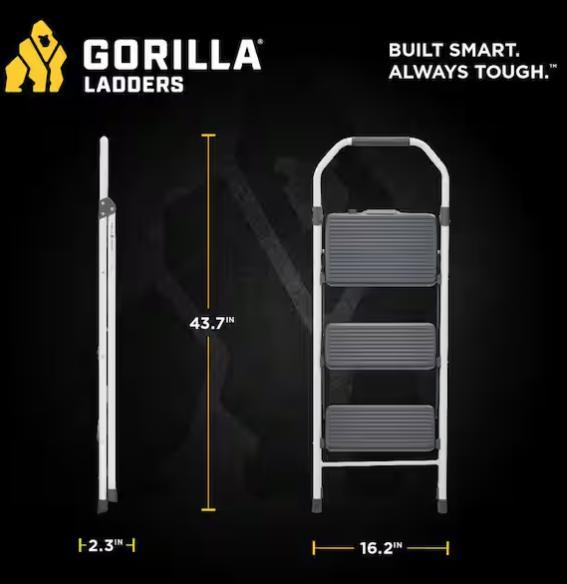 Qty 2 Gorilla Ladders 3-Step Compact Steel Step Stool with 225 lb. Load Capacity Type II Duty Rating