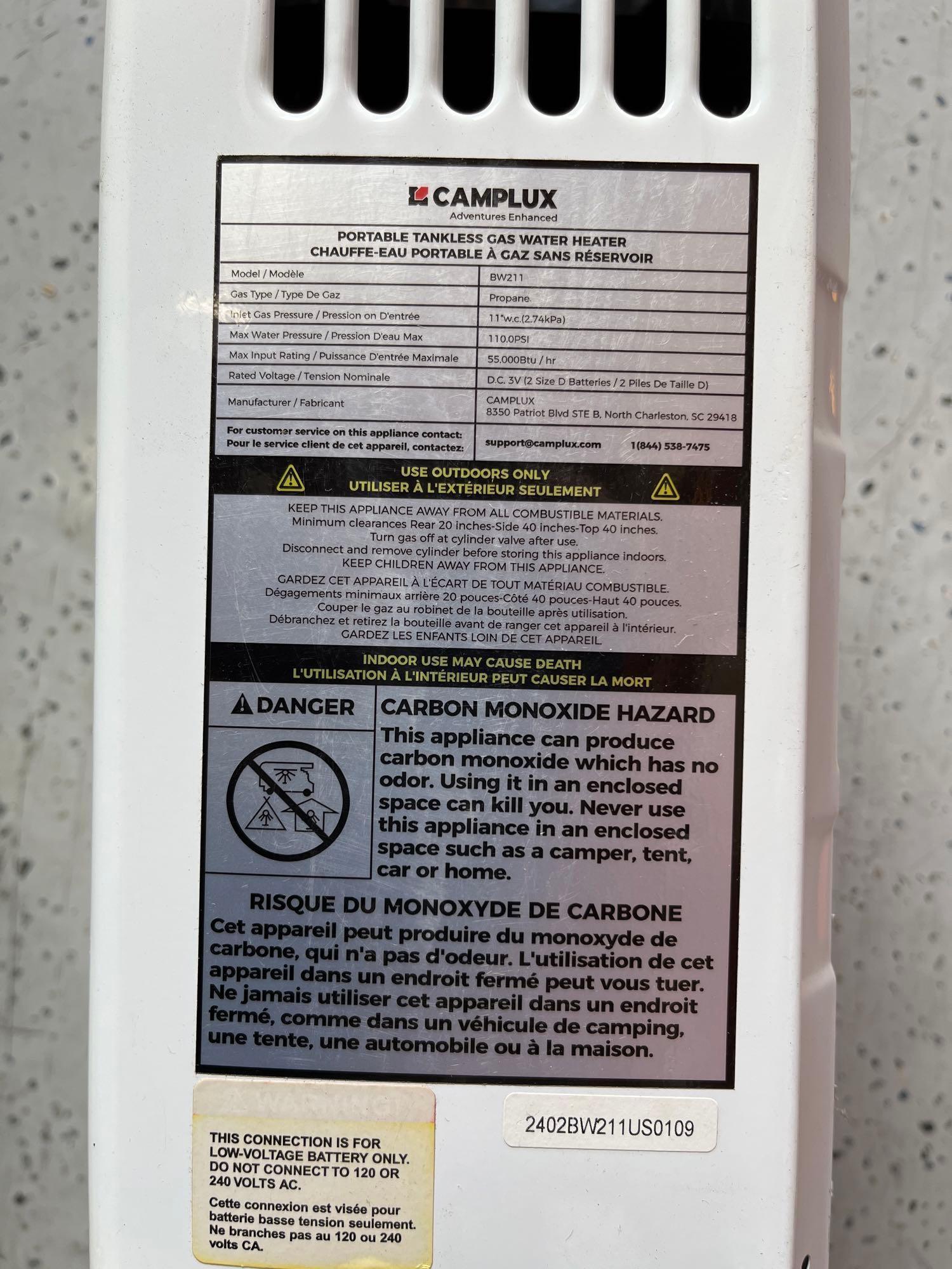 CAMPLUX Propane Water Heater, 2.11GPM Portable Water Heater for Camping, 55,000 BTU Portable