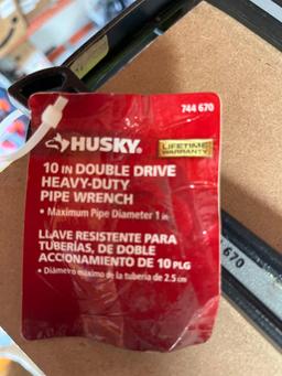 qty 3 Husky 10 in. Heavy-Duty Pipe Wrench