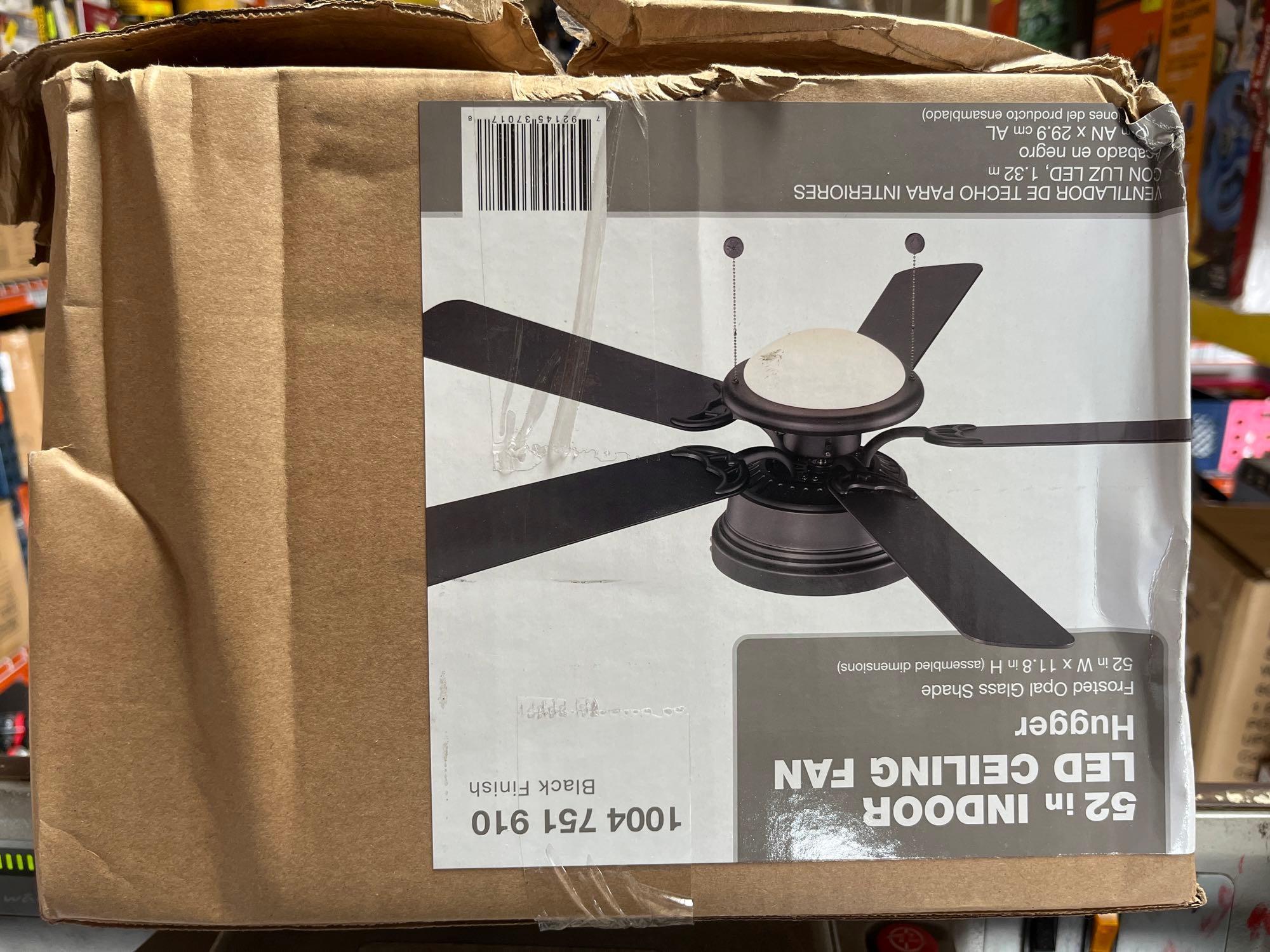 Hugger 52 in. LED Indoor Black Ceiling Fan with Light Kit