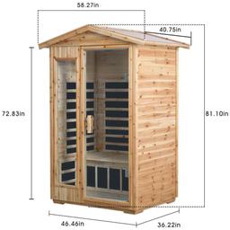 KISRAIS Outdoor 2 Person Far Infrared Sauna withstand Outdoor Temp -5-104 Low EMF Sauna Room for
