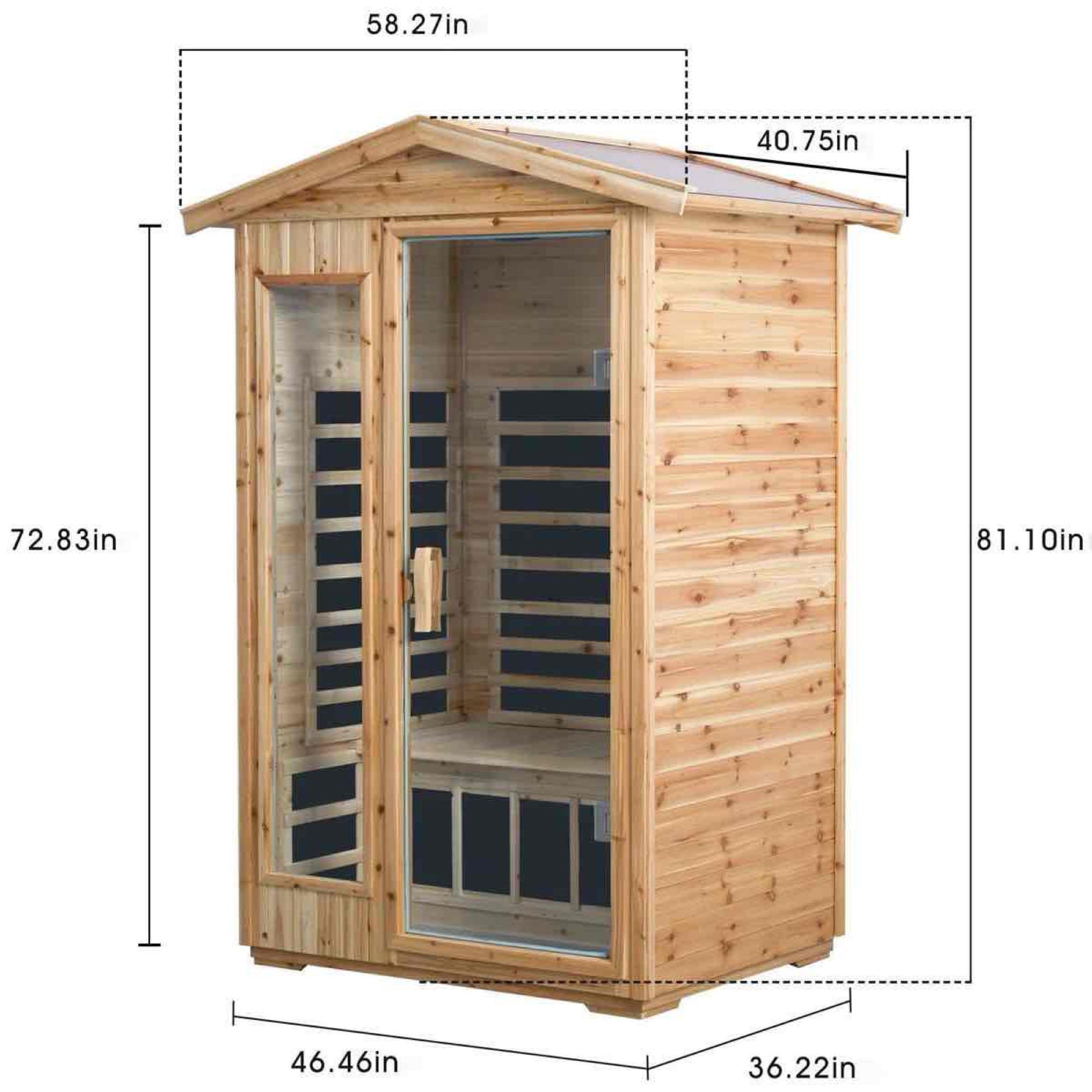 KISRAIS Outdoor 2 Person Far Infrared Sauna withstand Outdoor Temp -5-104 Low EMF Sauna Room for