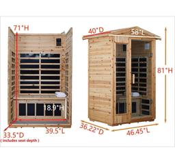 KISRAIS Outdoor 2 Person Far Infrared Sauna withstand Outdoor Temp -5-104 Low EMF Sauna Room for