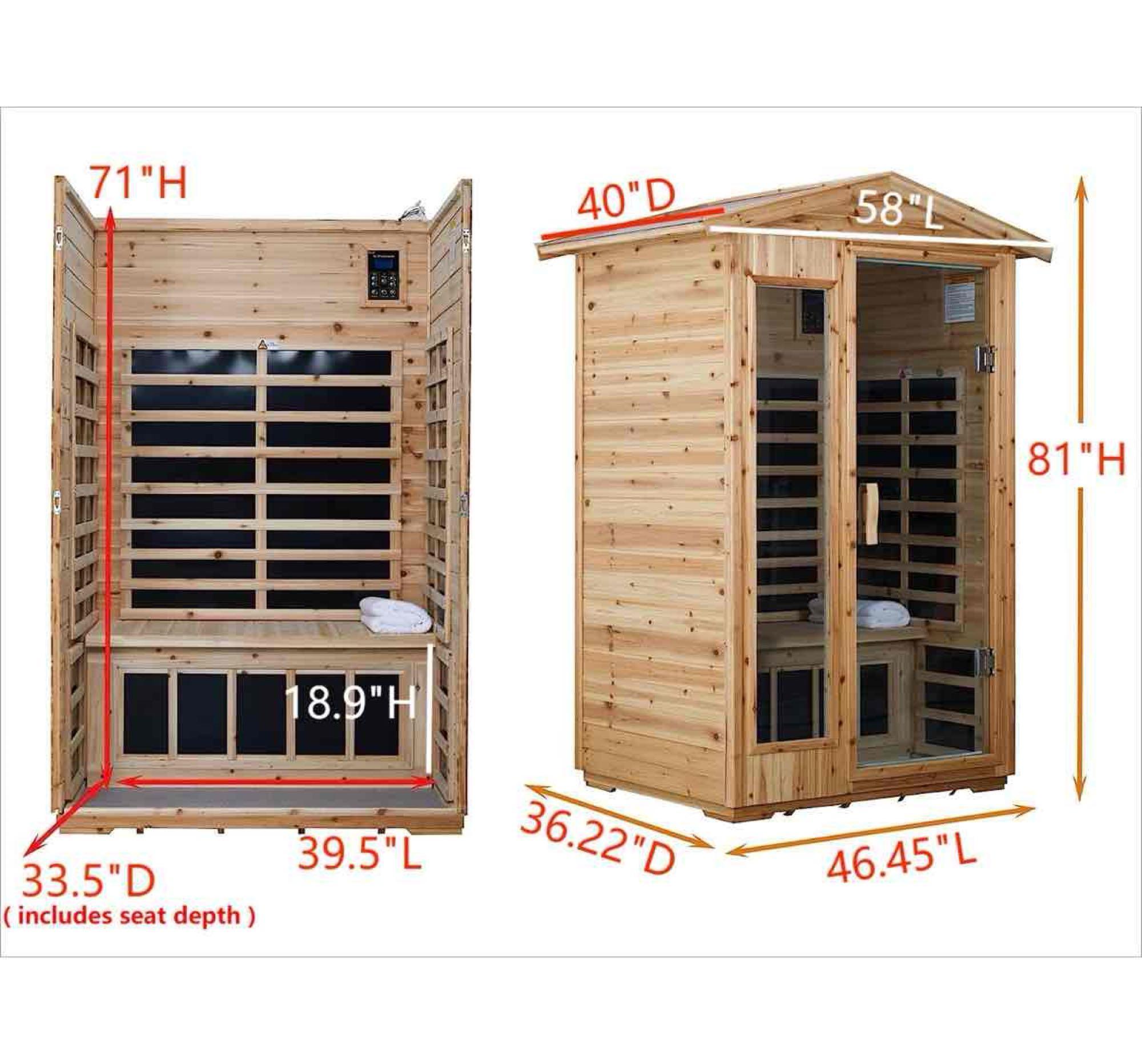 KISRAIS Outdoor 2 Person Far Infrared Sauna withstand Outdoor Temp -5-104 Low EMF Sauna Room for