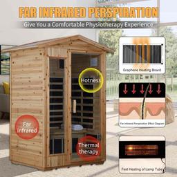 KISRAIS Outdoor 2 Person Far Infrared Sauna withstand Outdoor Temp -5-104 Low EMF Sauna Room for