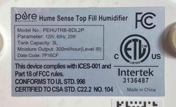 2 Pack of Pure Enrichment HUME Sense Top Fill Humidifier