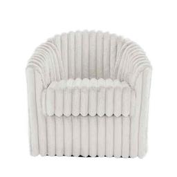 Modern White Faux Rabbit Fur Polyester 360 Swivel Accent Barrel Chair with Metal Base