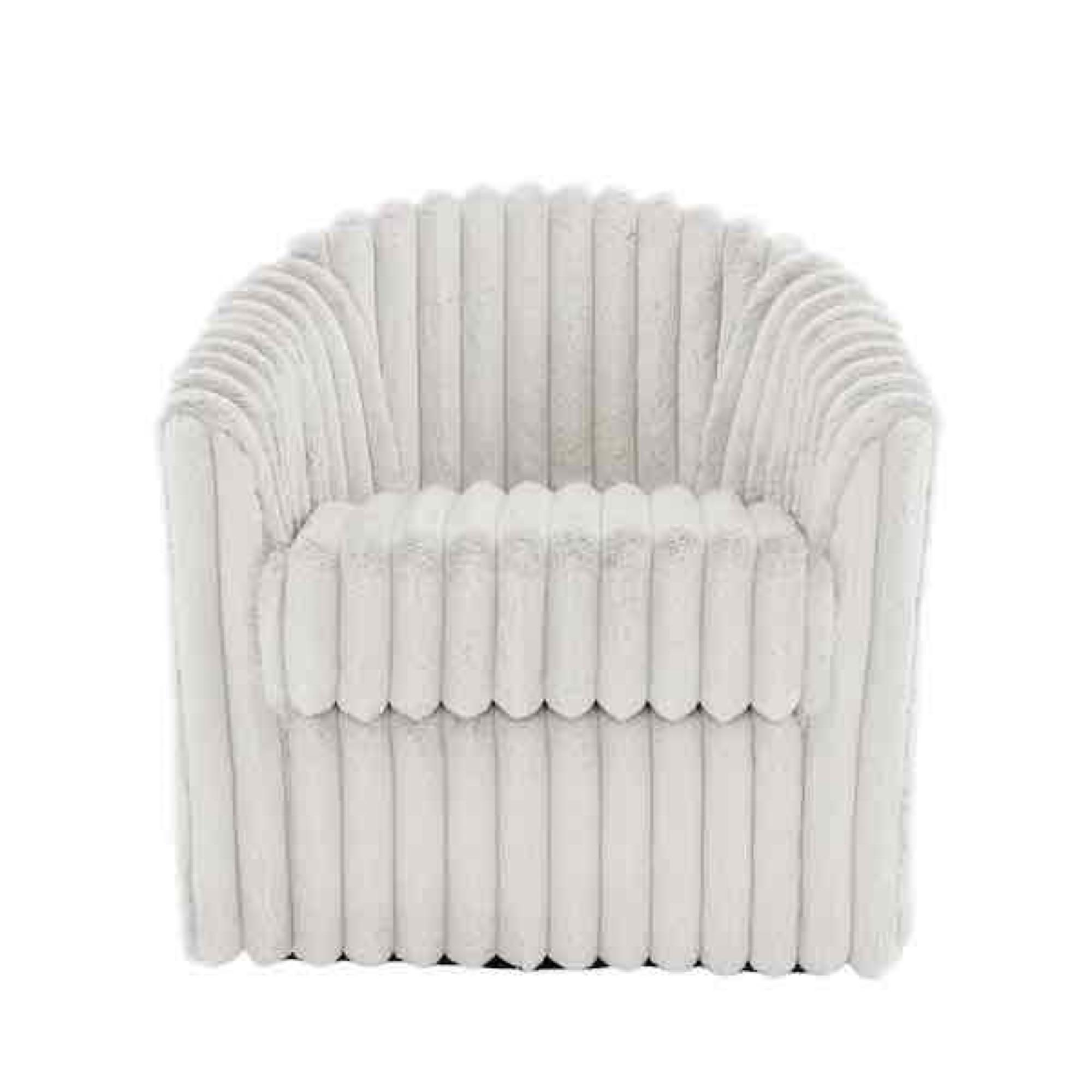 Modern White Faux Rabbit Fur Polyester 360 Swivel Accent Barrel Chair with Metal Base