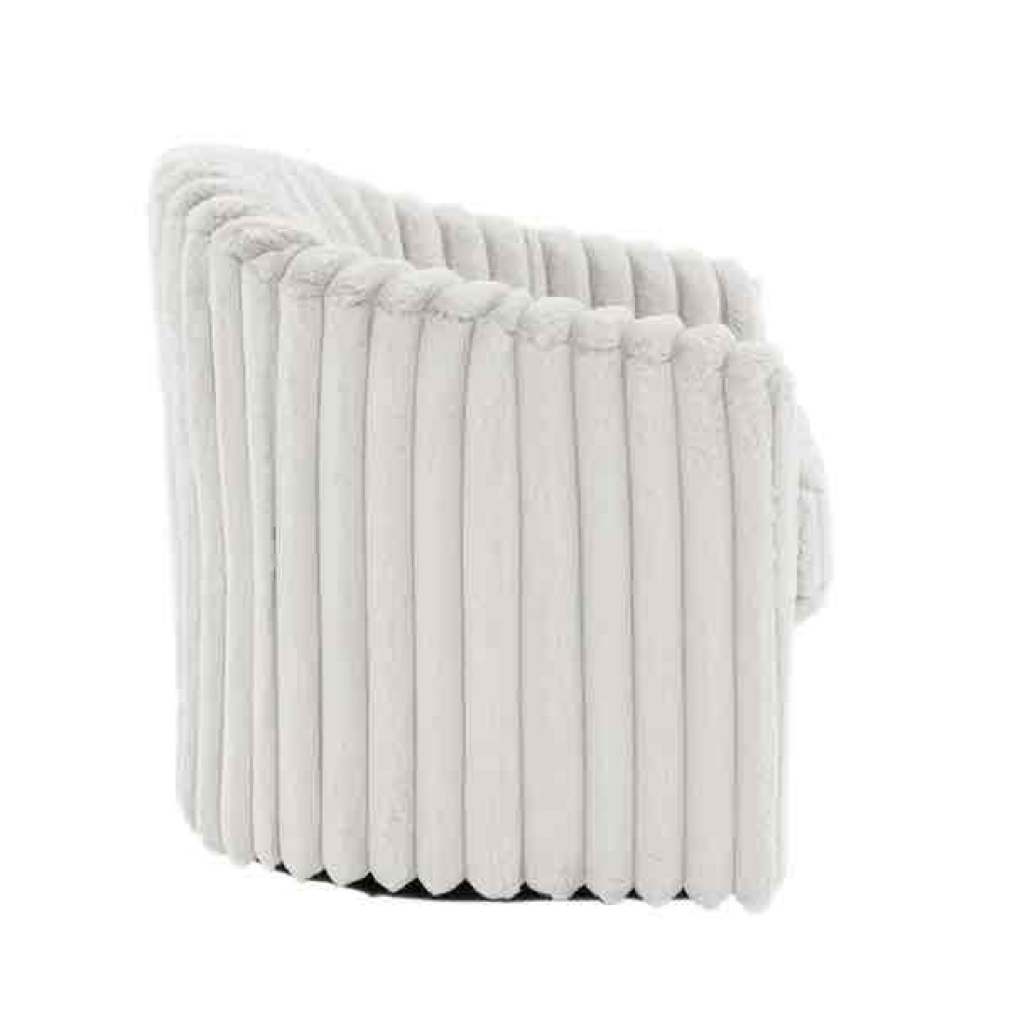 Modern White Faux Rabbit Fur Polyester 360 Swivel Accent Barrel Chair with Metal Base