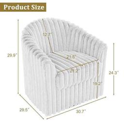 Modern White Faux Rabbit Fur Polyester 360 Swivel Accent Barrel Chair with Metal Base