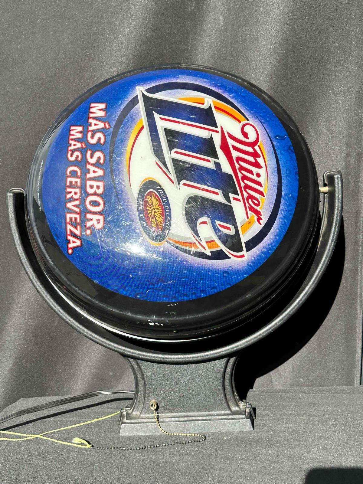 Miller Lite Miller Genuine Draft Advertising Double Sided Rotating Bar Sign