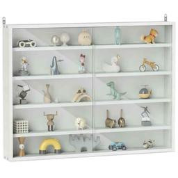 HOMCOM 5-Tier Display Cabinet, Wall-Mounted Display Case with 2 Glass Doors