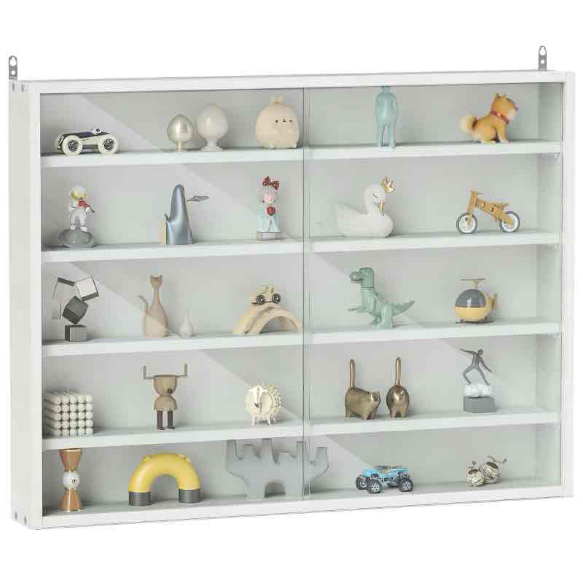 HOMCOM 5-Tier Display Cabinet, Wall-Mounted Display Case with 2 Glass Doors