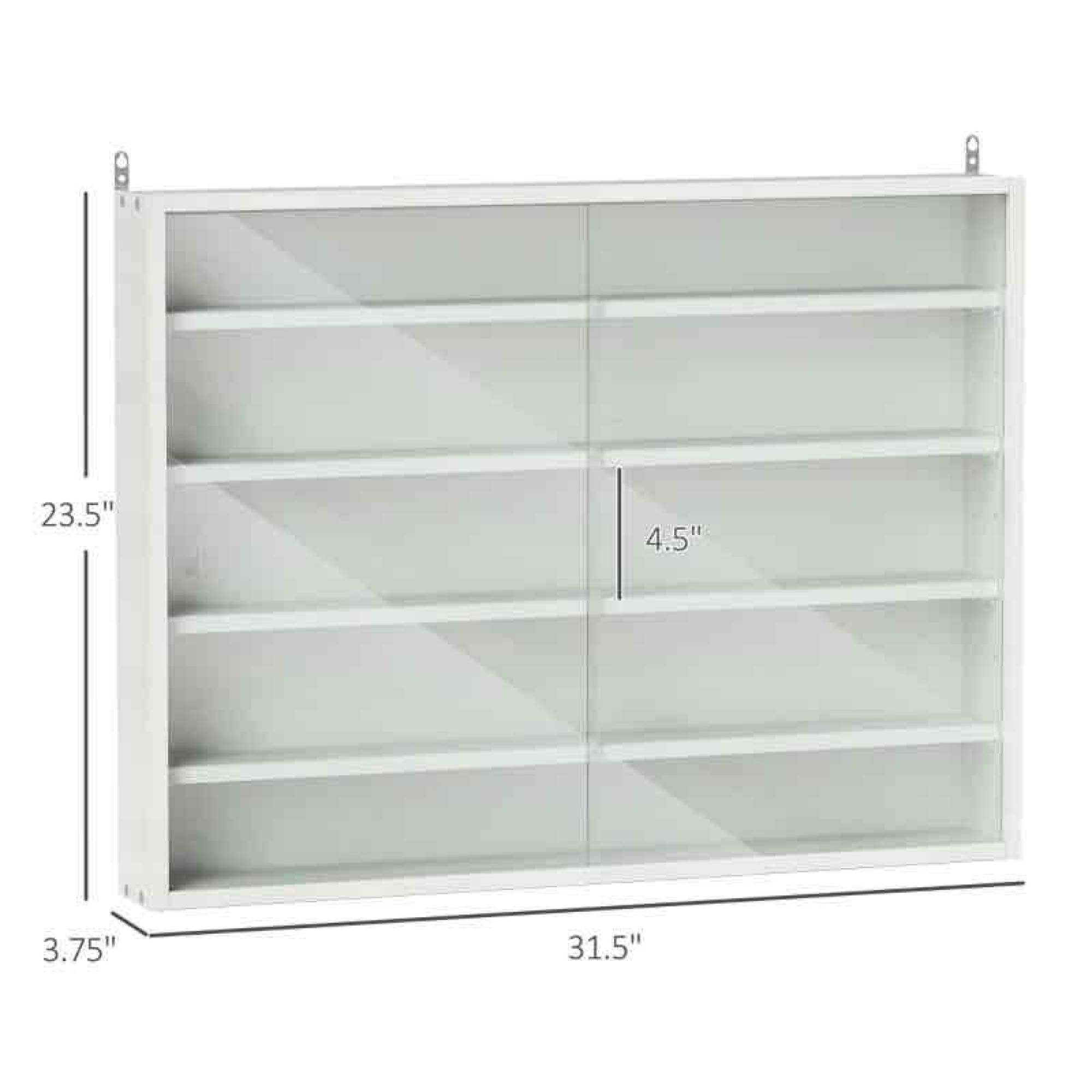 HOMCOM 5-Tier Display Cabinet, Wall-Mounted Display Case with 2 Glass Doors