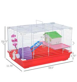 PAWHUT 18.5" Hamster Cage with 2-Story Design, Exercise Wheel