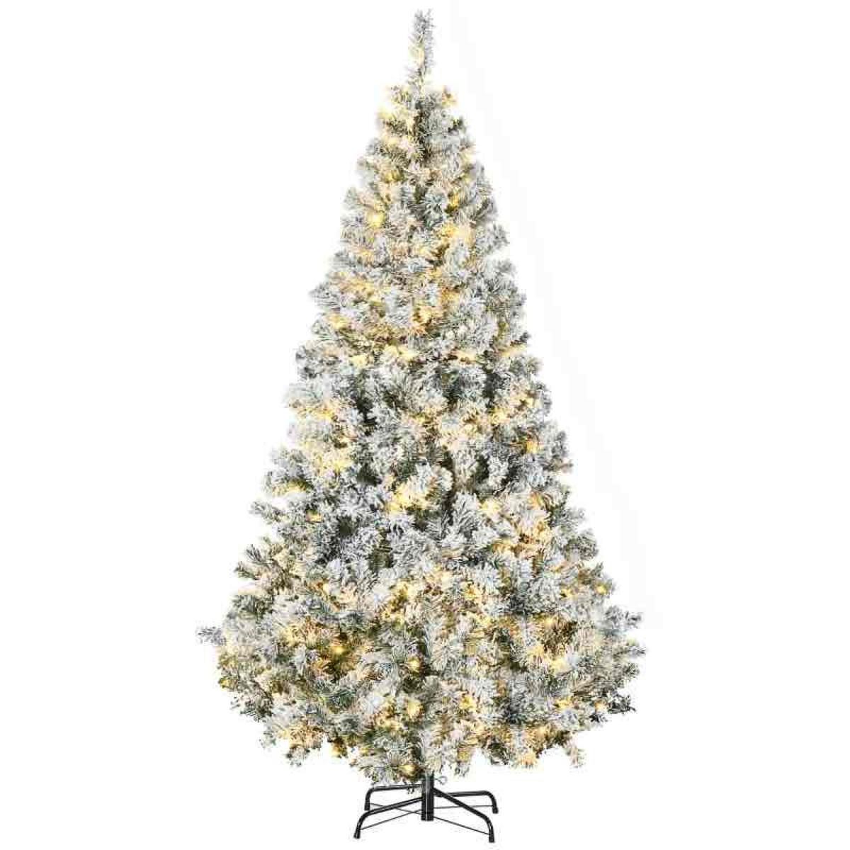 HOMCOM 6' Prelit Artificial Flocked Christmas Tree Warm White LED Lights,