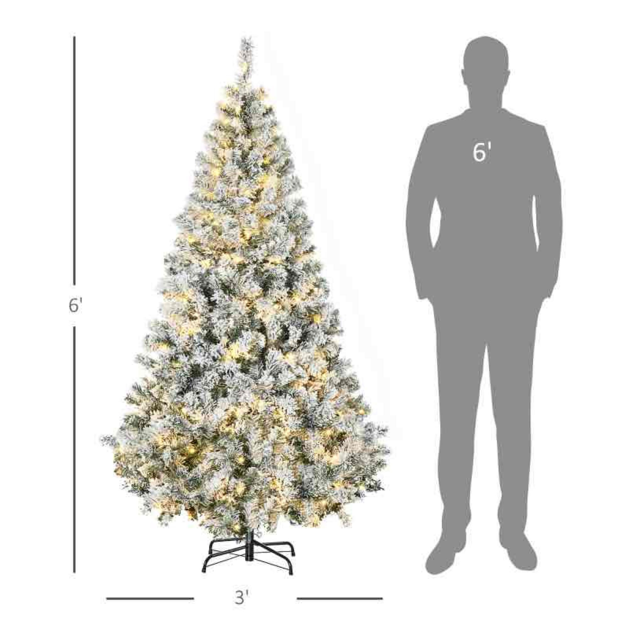 HOMCOM 6' Prelit Artificial Flocked Christmas Tree Warm White LED Lights,