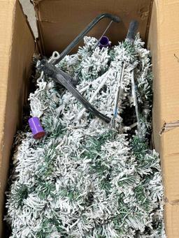 HOMCOM 6' Prelit Artificial Flocked Christmas Tree Warm White LED Lights,