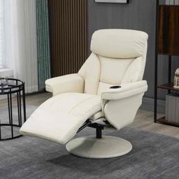 HOMCOM Manual Recliner, Swivel Lounge Armchair with Footrest and Cup Holder